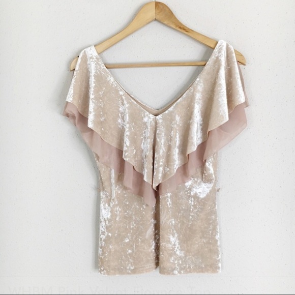 WHITE HOUSE BLACK MARKET Velvet Flounce Top in Antique Blush - Picture 4 of 10